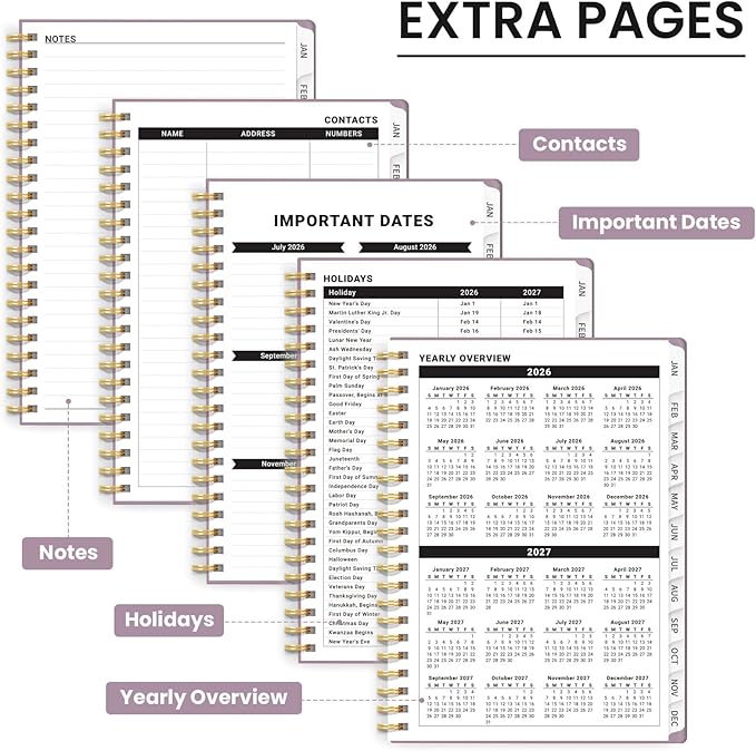 2026 Planner - Weekly and Monthly Planner, January 2026 to December 2026, Spiral Bound 2026 Calendar Planner Book, Inner Pocket, Perfect for Office Home School Supplies - A4 (8.5" x 11"), Purple
