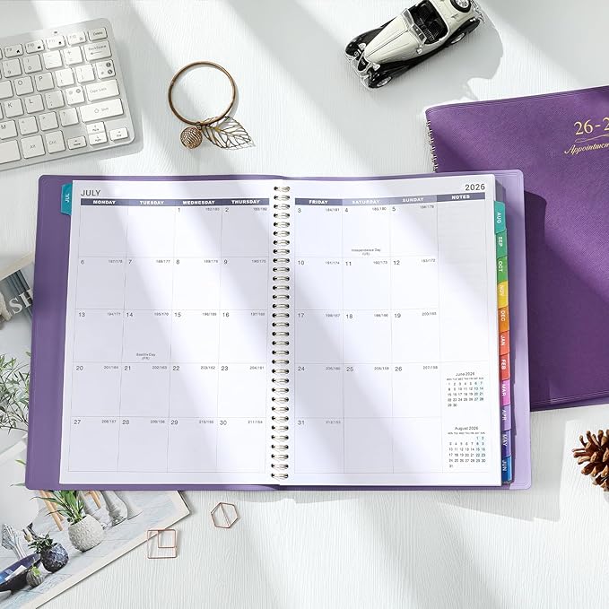 Appointment Book/Planner 2026-2027 - Weekly Appointment Book 2026-2027, July 2026 - June 2027, 8.26"x 11.4", Daily/Hourly Planner with Tabs, 15 Minutes, Wirebound - Purple