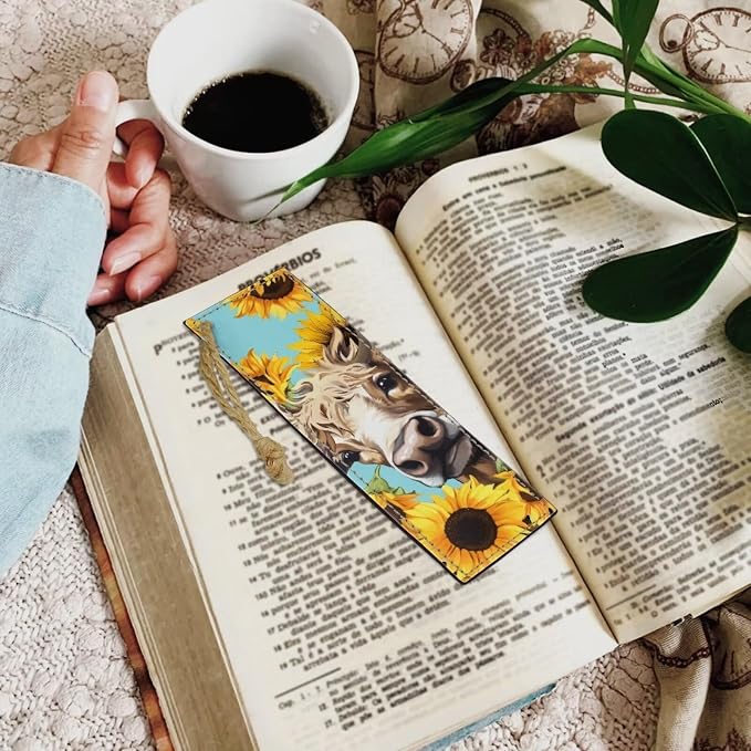 2 Pack Leather Cow Sunflower Bookmark Bookmarks for Teachers, Students, Book Lovers Pocket Kitten Fun Book Marks for Reading Cool Bookmarks, Adults Kids