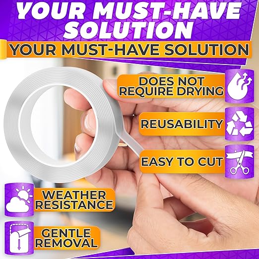 Heavy Duty Double Sided Tape – Clear Two Sided Tape Heavy Duty 9.84 Ft × 1.2" Wide – Weather Resistant Adhesive for Plastic, Wood, Glass, Metal & Marble, Suitable for Arts, Crafts & Gift Wrapping