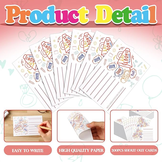 Motiskyy 200 Count Positive Shout out Cards for Staff Teachers Students Employees Office Appreciation Recognition Reward Cards for Back to School or Work Bulletin Board