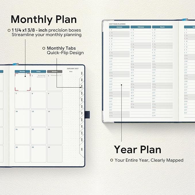 Planner 2026-2027 Weekly & Monthly Planner with Hourly Time Slots, 18 Month Academic Calendar July 2026 – Dec 2027, Vertical Layout, Monthly Tabs, Hardcover Business Agenda, Dark Blue