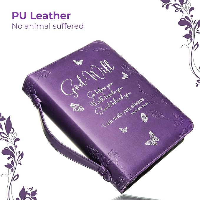DEHITE Bible Cases for Woman — Leather Bible Covers for Women — Carrying Bag for Woman — Pen Slots — Zippered Pocket — Premium Faux Leather Holder — Christian Floral Accessories