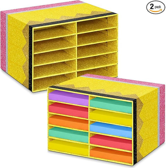 Colingmill 2 Pcs Pencil Classroom Paper Storage Organizer Construction Paper Storage Desktop Mailbox File Sorter Literature Cardboard Organizer for Home Office School, 19.7 x 12.4 x 11.8 Inch