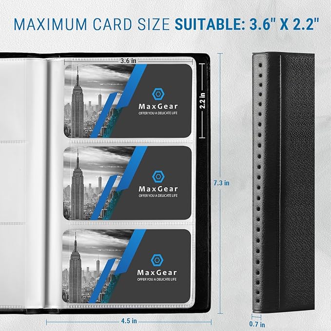 MaxGear Business Card Organizer Book, Holds 240 Cards, Portable PU Leather Business Card Holder with Clear Sleeves, Professional Card Binder for Office, Meetings, Networking, Black