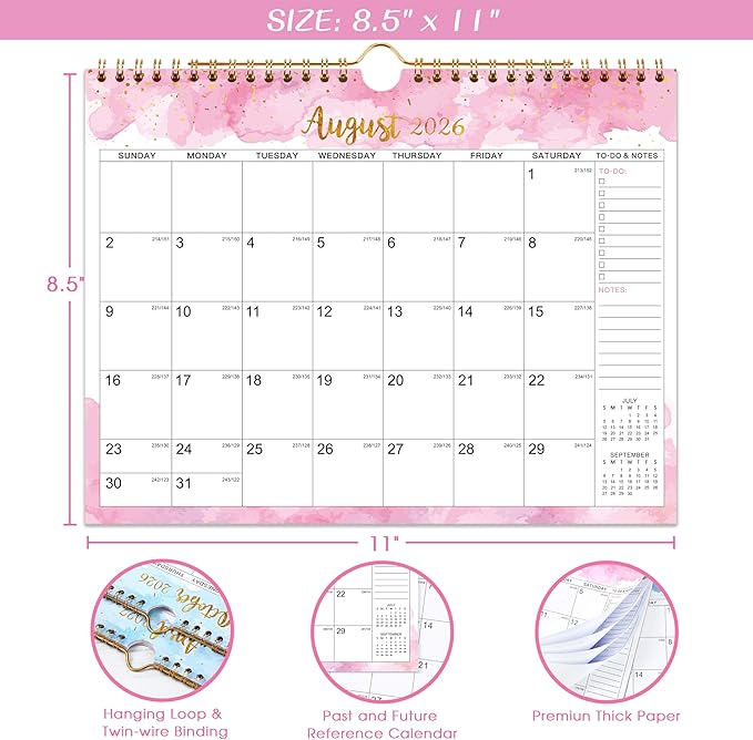 2026-2027 Calendar - 2026-2027 Wall Calendar, July 2026 - December 2027, 11" × 8.5", Spiral Twin-Wire Binding, Daily Blocks with Julian Dates, Perfect for Planning and Organizing Your Life
