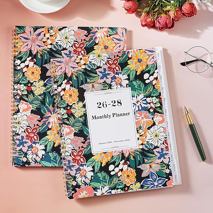 Monthly Planner 2026-2028 - 3 Year Planner/Calendar 2026-2028, JAN 2026 - DEC 2028, 9" x 11", 3 Year Calendar 2026-2027-2028 monthly planner with 36 Monthly Tabs, Notes Pages, Inner Pocket - Floral