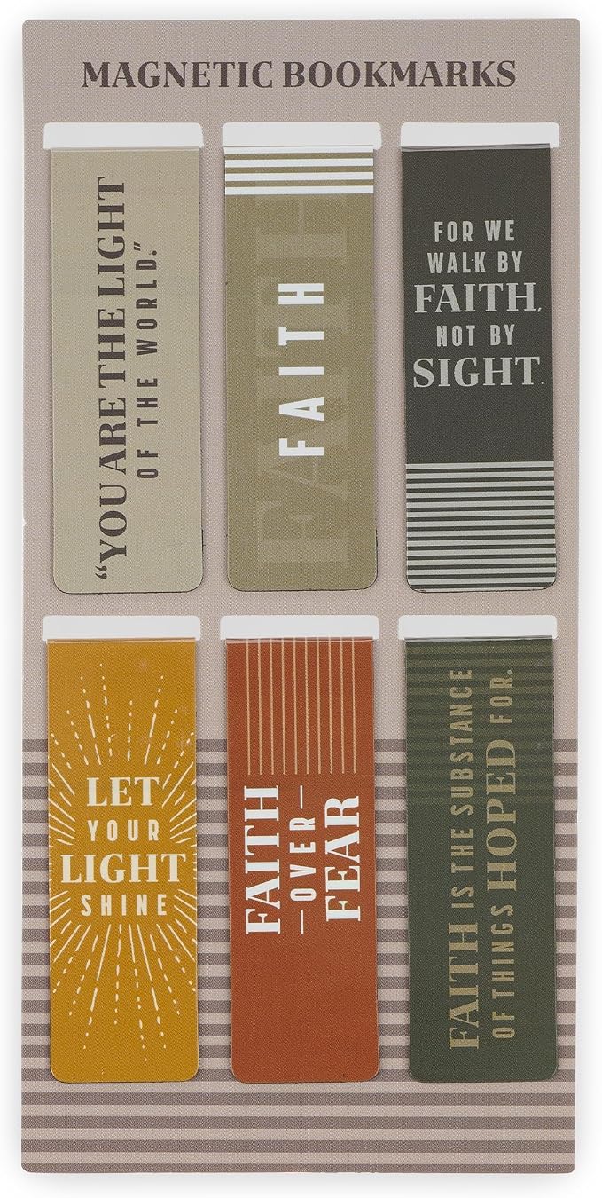 Christian Art Gifts Inspirational Magnetic Bookmark Pagemarker Set for Men & Women: Faith Over Fear, Stylish Multicolors & Encouraging Bible Verse Messages, Reading, Books, Bibles, 6 Piece Set