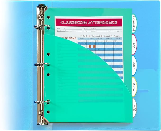 C-Line Mini Size 5-Tab Poly Index Dividers with Pockets, for 5.5 x 8.5, 6 x 9 and 8.5 x 11 Binders, Assorted Colors, One 5-Tab Set (03750)