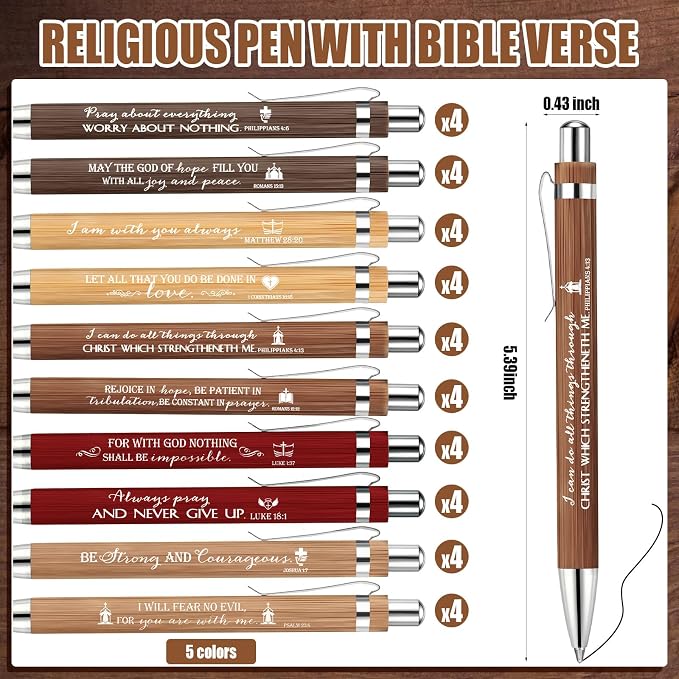 Spakon 120 Pcs Fathers Day Church Gifts Bulk, 40 Bible Verse Bamboo Pens 40 Church Keychains 40 Cross Bookmarks and Bags for Religious Sunday School Christian Party