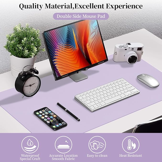 Bloss Light Purple Desk Mat, Double-Sided Leather Desk Pad, Desk Matt for Desktop, Waterproof Desk Pad Mat, Computer Mat for Office Work/Home - 31.5" x 15.7"