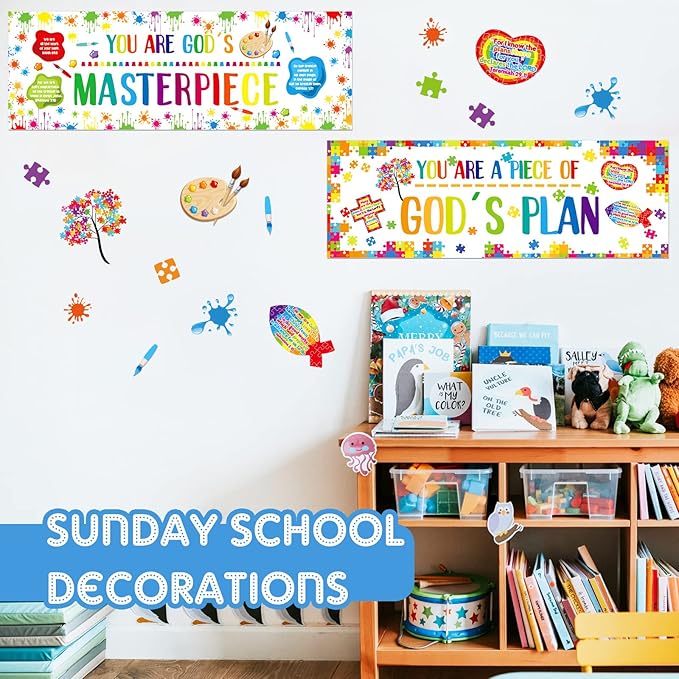 Jecery 2 Pieces Christian Bulletin Board Piece of Gods Plan Sunday School Decorations 13.4 x 39 in Religious Bulletin Board Borders Graduation Christian Decoration for Classroom Supply School Decor