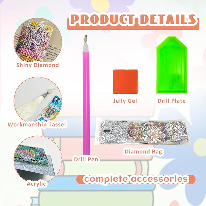 12 Pcs DIY Book Lovers Diamond Art Bookmarks for Adults Women Beginners Acrylic Dotz Kit Diamond Painting 5d Floral Rhinestone Bookmarks Diamond Art Book Marks with Tassels Crafts Supply