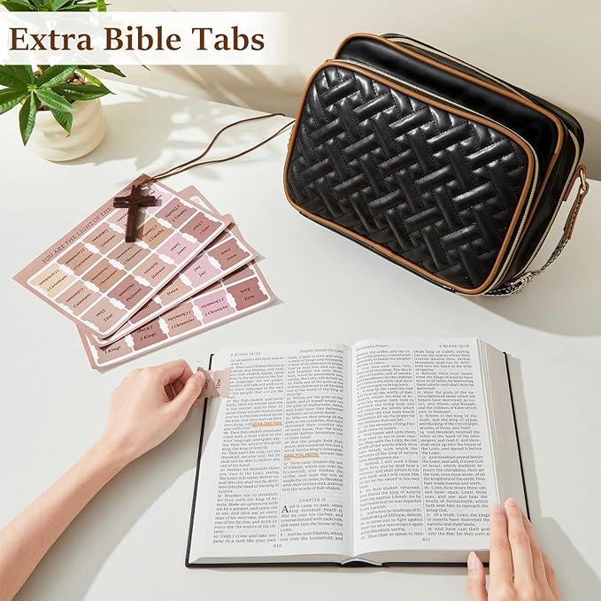 MHJY Bible Bag Leather Bible Cover Case for Women Zipper Quilted Bible Cover with Bible Tabs and Shoulder Strap Crossbody Purses for Book Cover