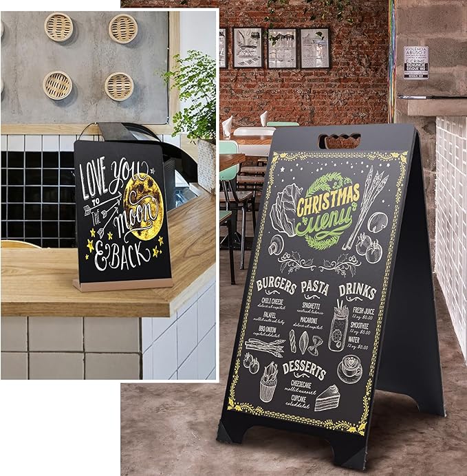 A-Frame Chalkboard Sign 16x32 Double-Sided Sandwich Board with 8x12 Bonus Small Chalkboard, 6 Liquid & Solid Chalk Markers, Folding Outdoor Sign for Business, Restaurants, Weddings & Events