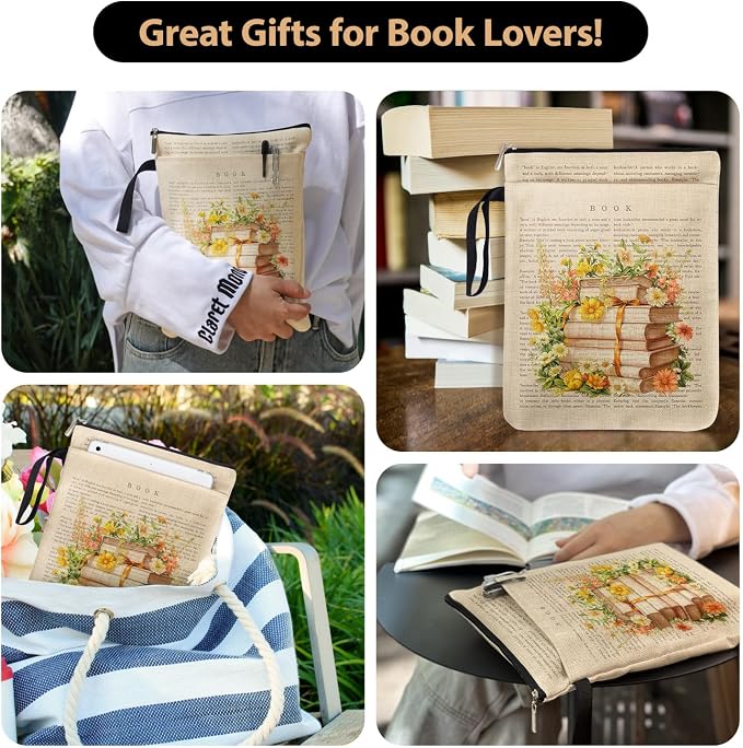 BookFloral Book Sleeve for Book Lovers, Wildflower Book Covers Protector for Paperbacks with Handle Pocket for Reader Bookworm Bookish, Book Club Gifts for Chritsmas, Reading Accessories for Student