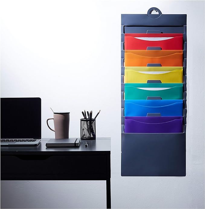 Amazon Basics 36-inch Hanging File Folders, Space Saving Multicolor Organization System with Pockets, Portable Letter Size Paper Storage for Home Office, School & Classroom