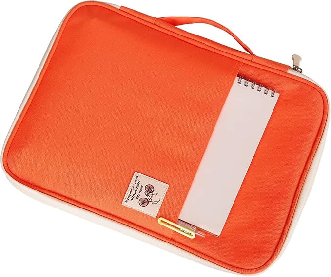 JAKAGO A4 Travel Portfolio Multifunctional Document Organizer Zippered Case for Office Supplies (Orange)