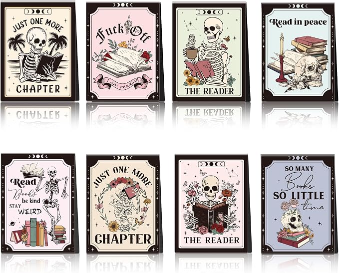 Gothic Skeleton Magnetic Bookmarks: 8 Pcs Funny Skull Magnet Book Mark for Book Lovers Horror Page Marker Clips, Gifts for Reading Women School Office Supplies