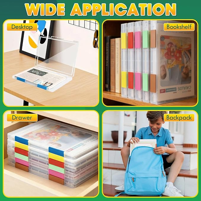 Clear A4 Paper Organizer Box, 6 Pcs Plastic File Box 12.2" x 9.05", Storage Containers for Protecting Scrapbooks, Photos, Crafts, Files