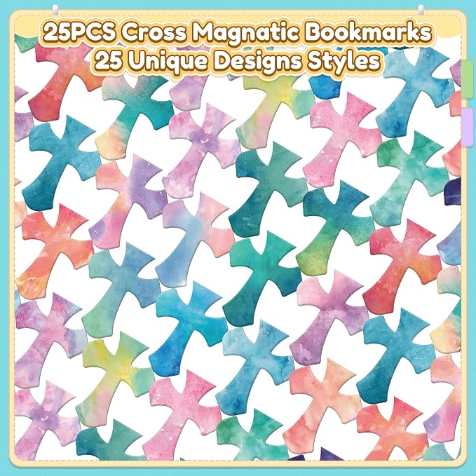 25Pack Magnetic Bookmarks Christian Bookmarks Bulk Cross Bible Bookmark for Reading Women Men Book Lovers Gifts, Religious Magnet Bookmark Clips Cute Personalized Book Markers(Watercolor-P)