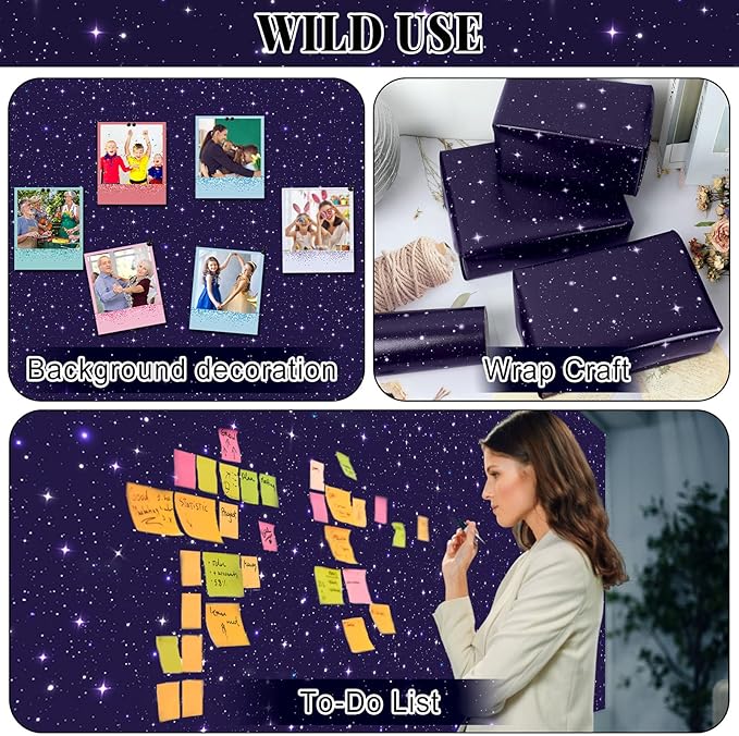 Outer Space Bulletin Board Roll Reusable Waterproof Erasable Night Sky Non-Woven Fabric Bulletin Board Fade Resistant Wrinkle Resistant Galaxy Planet Poster for Classroom Decor Wrap Craft 15.5" x40ft