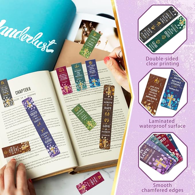48Pack Magnetic Bookmarks Bible Bookmark Christian Bookmarks Bulk Book Marks for Reading Women Men Adults Kids Book Lovers Gifts, Cute Personalized Religious Magnet Bookmark Clips (Christian)