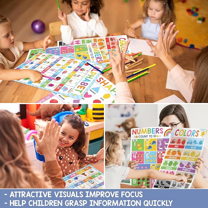 BEAWART ABC Alphabet Posters (Set 4-16'x24'), Color Shape Number Chart for Classroom Decor, Educational Posters, Learning Chart, Homeschool Supplies, Double Laminated
