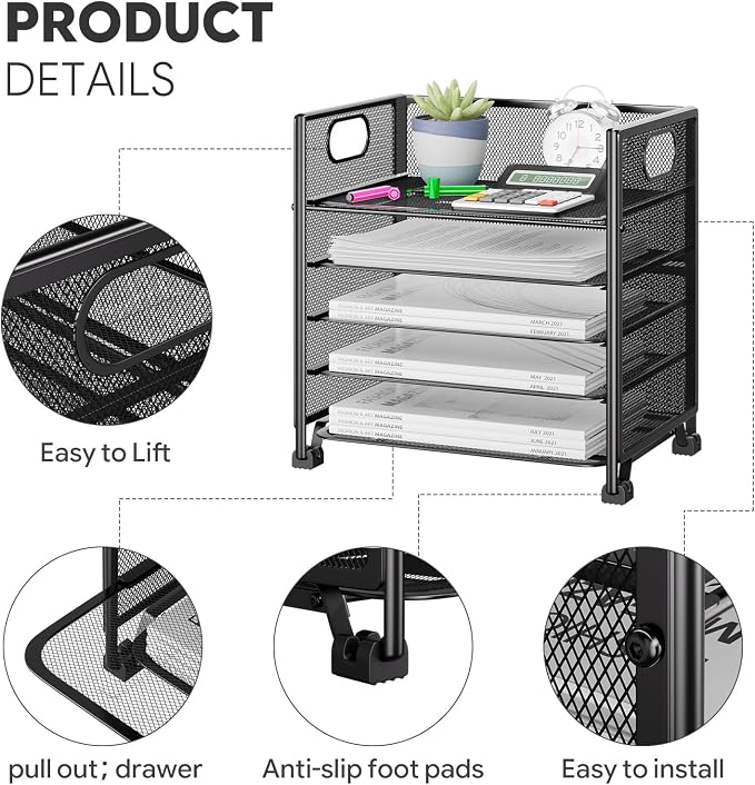 Simple Trending 6-Tier Letter Tray Organizer, Metal Mesh File Holder, Black | 6-Tier Large Capacity Paper Organizer | Metal Mesh | Non-Slip Feet | Tool-Free Assembly | 24H Support | Black for Office