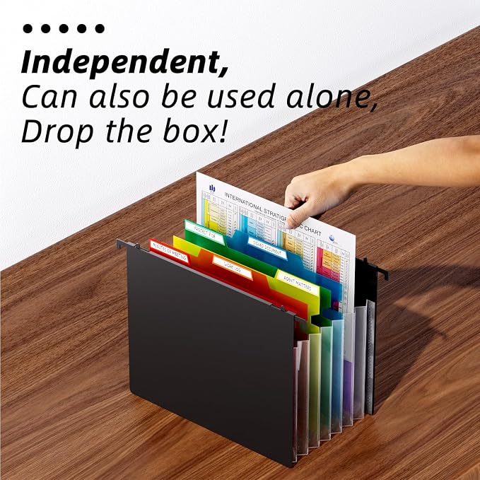 Fireproof File Box, 12.6''*7.8''*9.8'' | Hanging File Folders Included, 7x1.2" Accordion Pockets, Letter Size Organizer, Retractable Hook, 1/3-Cut Tab