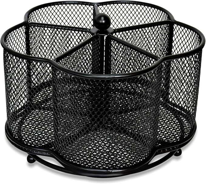 360 Degree Rotate Pen Holder for Desk Mesh Desk Pen Organizer Pencil Holder Large Capacity Accessories & Workspace Organizers for School,Home (Black, No hook)