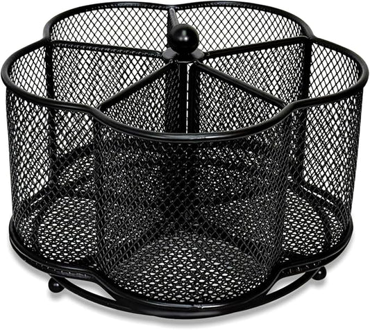 360 Degree Rotate Pen Holder for Desk Mesh Desk Pen Organizer Pencil Holder Large Capacity Accessories & Workspace Organizers for School,Home (Black, No hook)