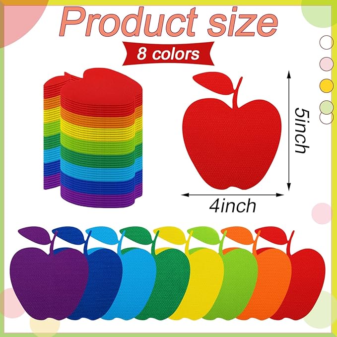 Ireer 48 Pcs 5'' Carpet Markers Spots Apple Shape Carpet Dots for Classroom 8 Colors Floor Dots for Classroom Preschool Kindergarten Daycare Teachers Students Elementary School Supplies