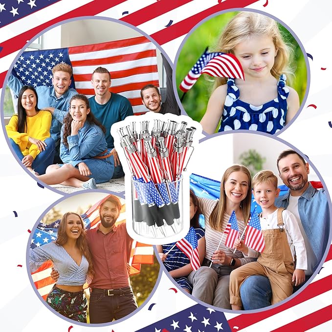 Motiskyy 300 Sets American Flag Ballpoint Pens Bulk USA Patriotic Themed Black Ink Retractable Pen Stars Stripes Bookmarks Stationery 250th Anniversary Souvenirs for Veterans Home Office Army
