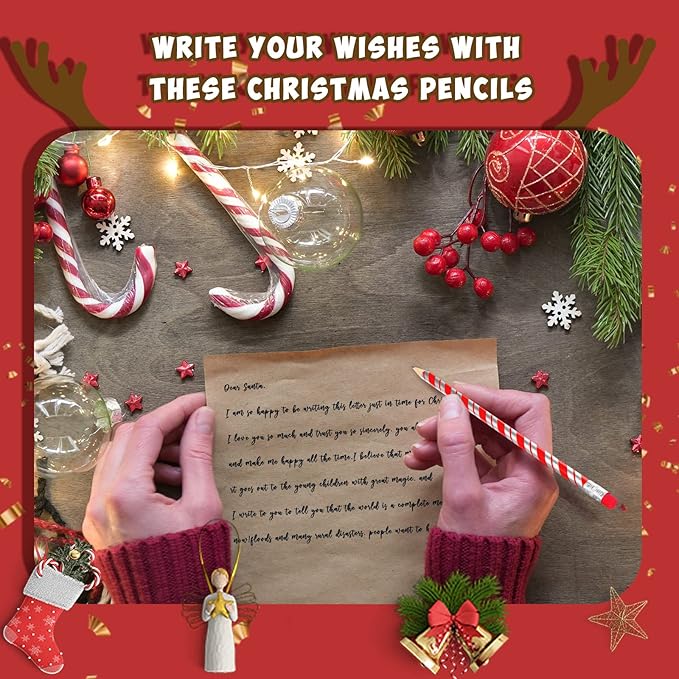 Queekay Christmas Gift Candy Cane Prism Pencils Bulk for Classroom Toppers Xmas with Erasers Cute Writing Pencils for Teacher Rewards Stocking Stuffers Supplies(200 Pieces)