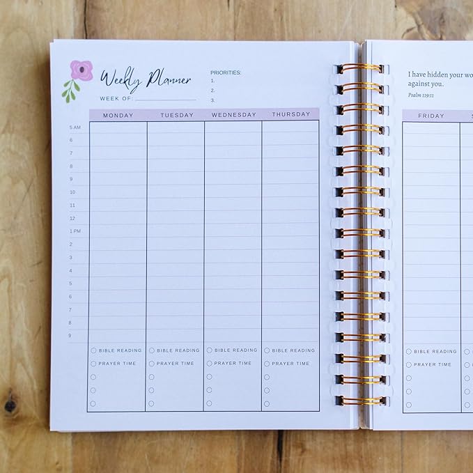 Coffee and Bible Time Undated Christian Calendar Planner – Inspirational Bible Verses, Faith-Based Spiral Monthly Planner for Women, Scripture & Prayer Organization