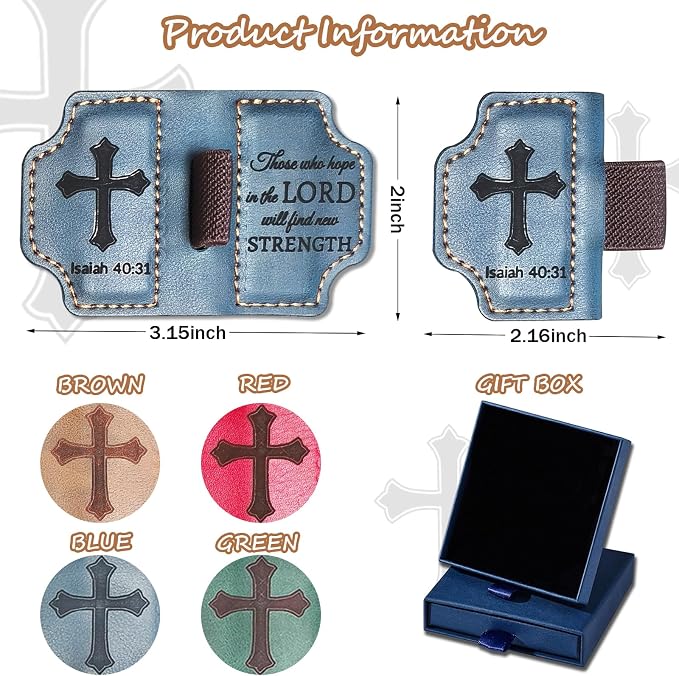 Bygone Mark Personalized Magnetic Leather Bookmark with Pen Holder,Inspirational Bible Verse Religious Bookmarks,Christian Book Lovers Reading Accessory for Men Women (Blue, lsaiah 40:31)