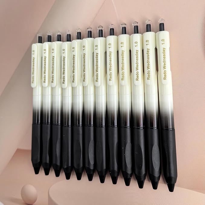 Fengtaiyuan Retractable Gel Pens, 1.0mm Bold Point Quick Dry Black Ink, 12 Pack Gradient Black-White Barrel with Ergonomic Non-Slip Grip, Smooth Writing for Grading Highlighting Signing Office School