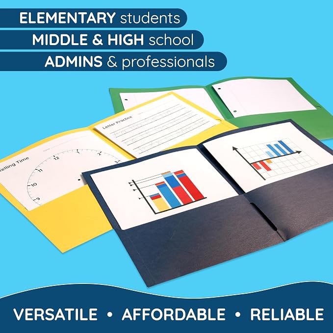 Blue Summit Supplies 100 Pack Paper 2 Pocket Folders Bulk, Two Pocket Folders Bulk, Our Folder with Pockets are Designed for Office and Classroom Use Folder with Pockets, Assorted 5 Colors