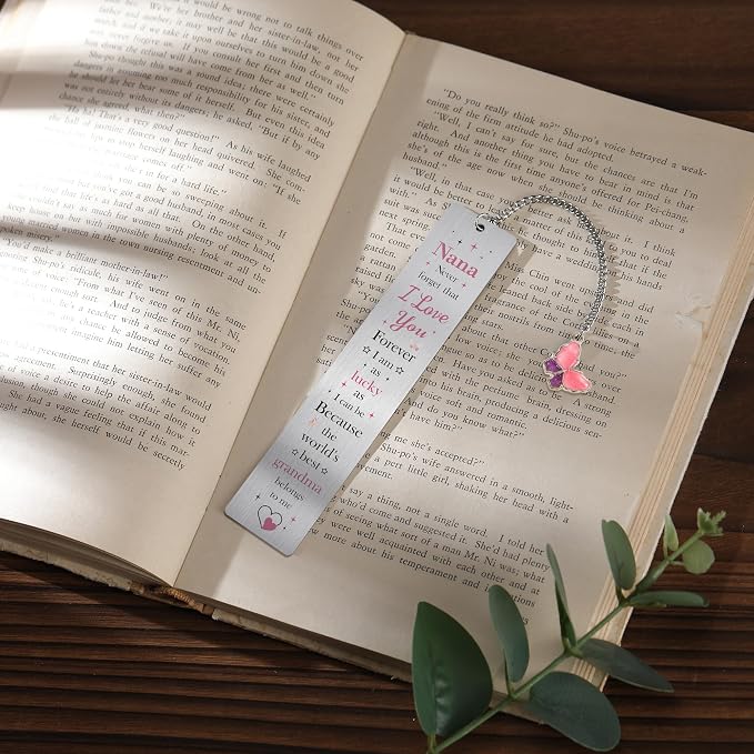 Nana Gifts Metal Bookmark and Pen Set, Nana Birthday Gift Book Mark with Butterfly Pendant, Page Marker Clip Reading Gift for Grandmother Mothers Day Retirement Grandma Gifts