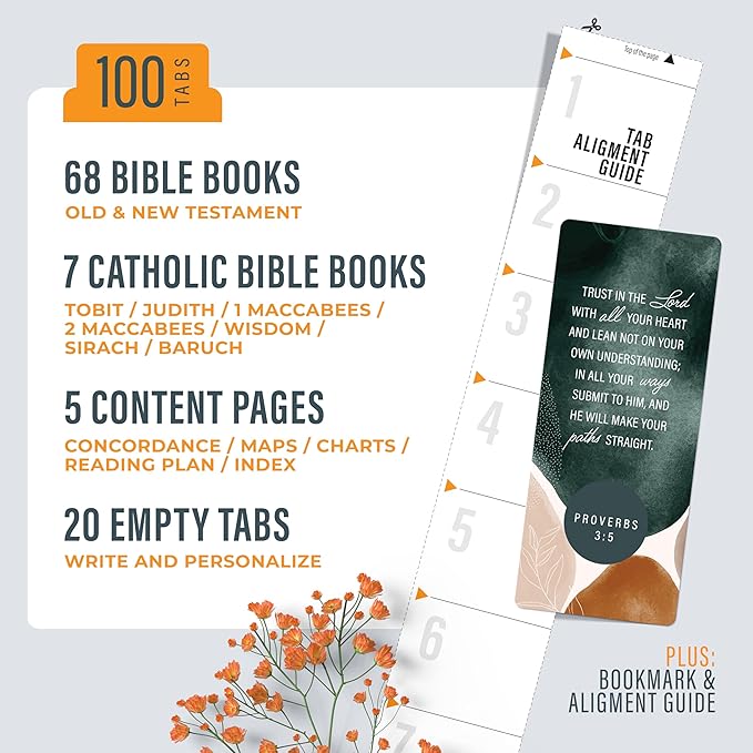 Green & Brown Bible Book Tabs – 100 Gold-Foiled, Soft-Touch, Laminated Bible Tabs for Holy Bible – Durable Tabs for Bible – Protestant & Catholic Bible Tabs Large Print, Christmas Gift for Women & Men