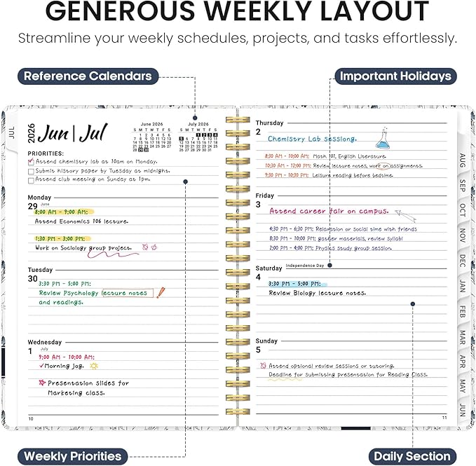 Planner 2026-2027, Academic Year Weekly and Monthly Calender Planner, from Jul 2026 - Jun 2027, Spiral Bound School Planning Book, Perfect for Teacher, Student, Women & Men, A5 (6.3" x 8.5"), Butterfly Grove