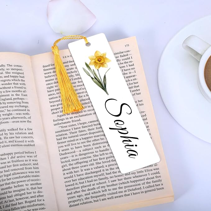 Personalized Bookmarks for Women Book Lover Birth Flower Birthday Customized Gifts for Reading Her Daughter Friends (Aluminum Alloy with Birthday Flower)