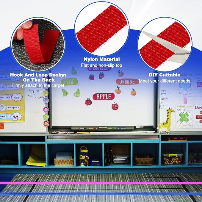 PATIKIL Carpet Marker Strips 0.8 Inch x 16.4 Ft, 2 Roll Floor Markers Nylon Strip Floor Marking Tape for Classroom Rug Teacher Supplies, Red