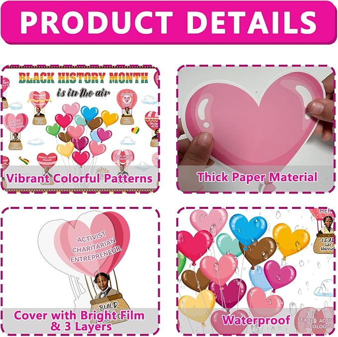 Black History Month Bulletin Board Decoration Set Valentine's Day Classroom Decorations February African American Cutouts February Heart Craft Cutouts for Teacher School Door Wall Decor Supplies