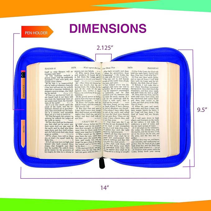 Performore Children's Bible Cover, Fits for Many Popular Kids Bible with Convenient Handle and Perfect for Children from Ages 3-8, Blue with Zipper Enclosure, Medium Size