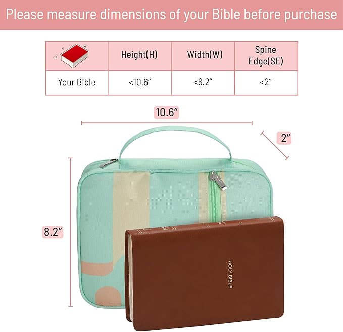 Mr. Pen- Bible Cover Case, Carrying Book Case with Durable Handle and Zippered Pocket, Bible Protective Church Bag for Men & Women, Christian Gifts, Green Serenity