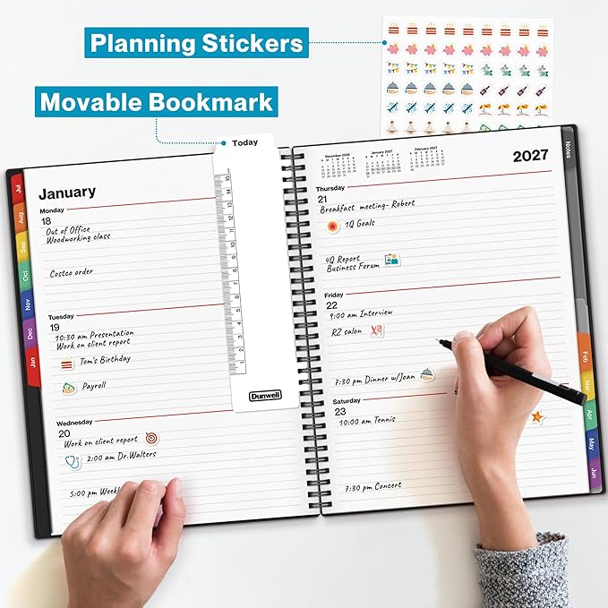 Dunwell 2026-2027 Planner 8.5x11, July 2026 to June 2027, Weekly Monthly Agenda with Colorful Tabs, Large Daily Organizer, Bookmark, Notes & Stickers