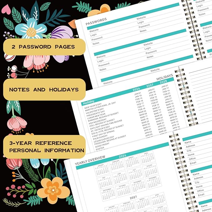 2026-2027 Monthly Planner - Monthly Calendar Planner, July 2026 - December 2027, 8.5" x 11", 18 Month Planner with Back Pocket, Twin-Wire Binding - Floral