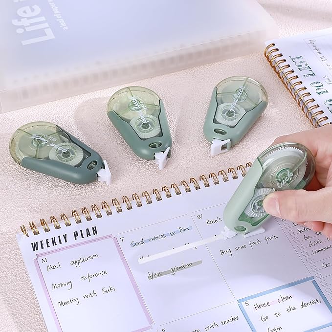 Temiary 5 Pcs White Correction Tapes, Cute White Pull Out Tape for Instant Correction, Aesthetic Correction Tape for Writing, Easy to Use Applicator for School Students Office Supplies (Green)
